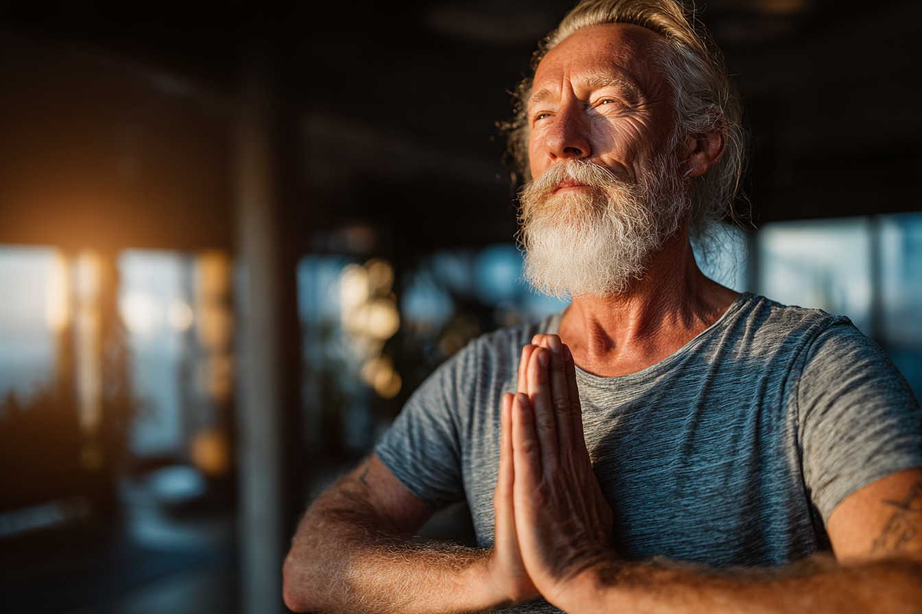 Люди середнього віку займаються йогою